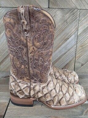 Cody James Mens Pirarucu Exotic Fish Skin Western Cowboy Boots Size 8.5 BBME404.